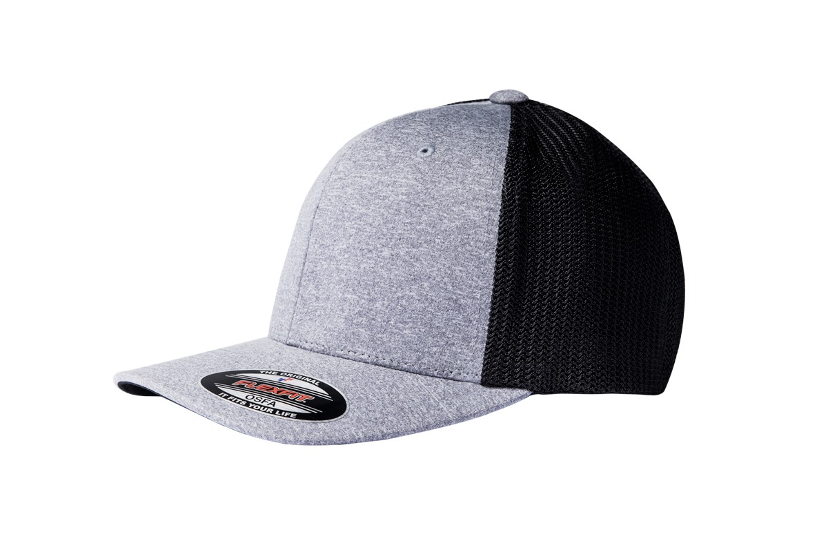 Flexfit Melange Mesh Cappellino Unisex - Grigio Heather/Nero - Taglia Unica Con Chiusura Regolabile